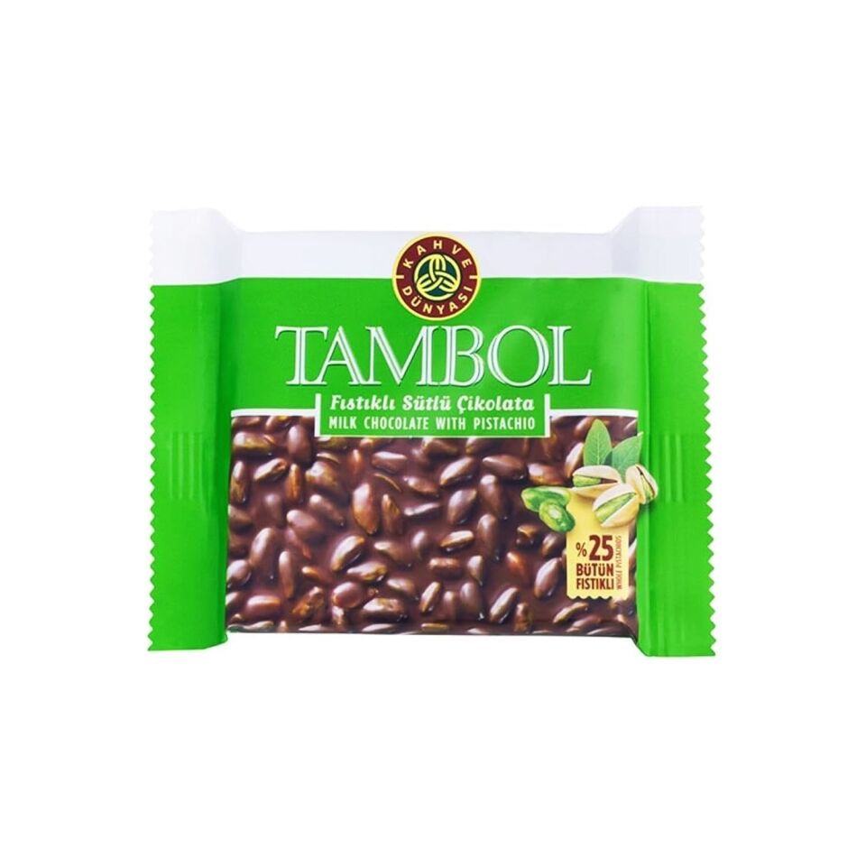 Kahve Dünyası Tambol Antep Fıstıklı Sütlü Çikolata 77 gr x 6 Adet