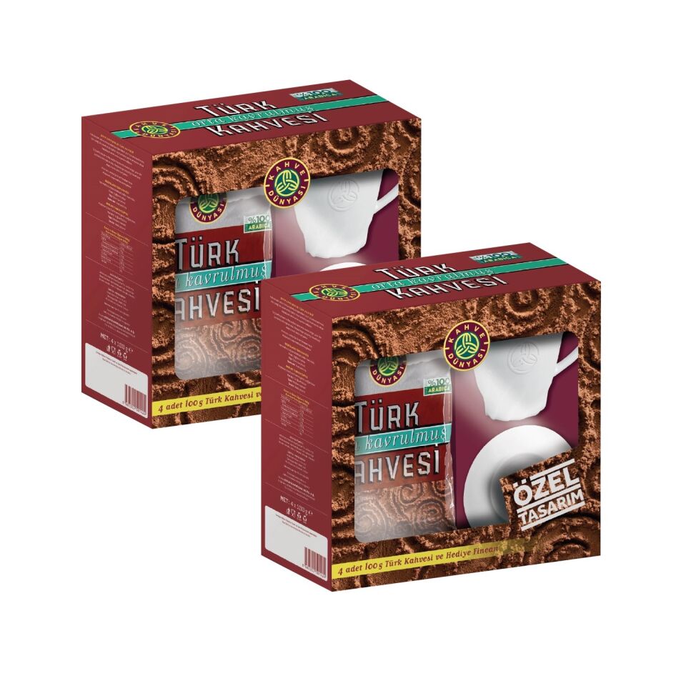 Kahve Dünyası Türk Kahvesi Orta Kavrulmuş 4x100 G + Fincan Hediyeli x 2 Adet