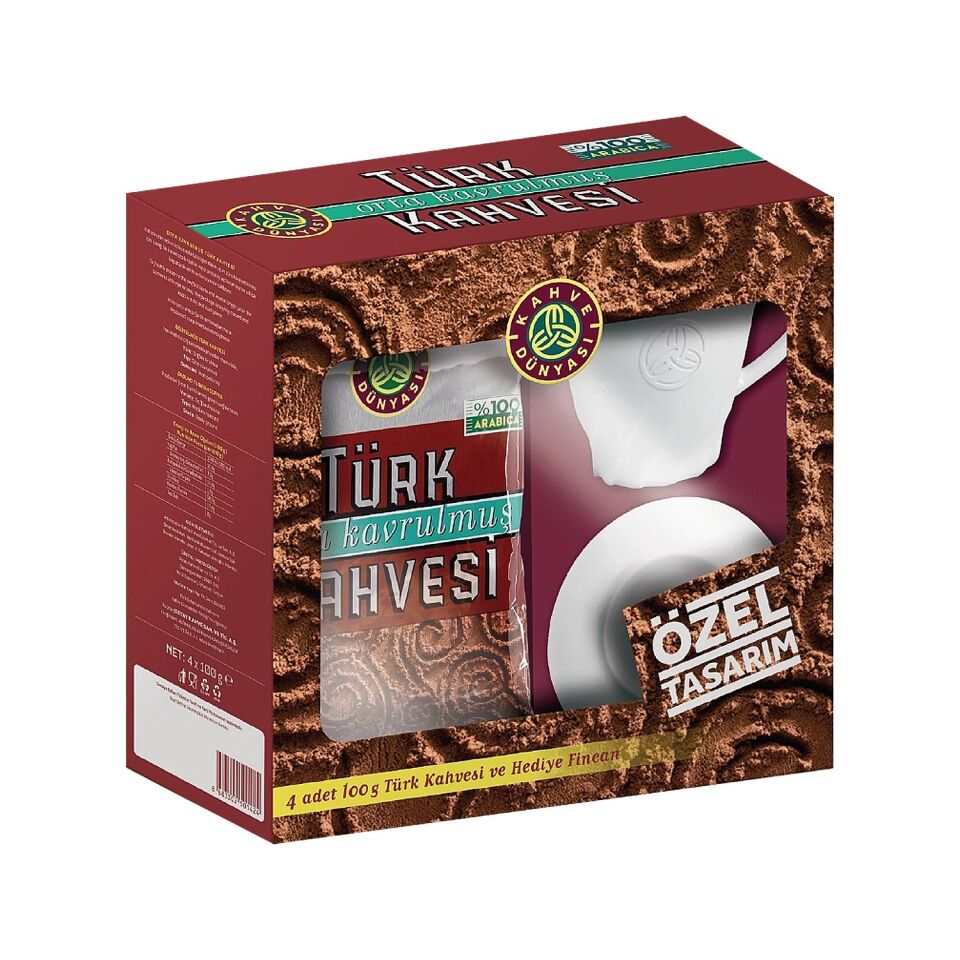 Kahve Dünyası Türk Kahvesi Orta Kavrulmuş 4x100 G + Fincan Hediyeli x 2 Adet