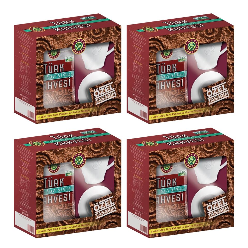 Kahve Dünyası Türk Kahvesi Orta Kavrulmuş 4x100 G + Fincan Hediyeli x 4 Adet