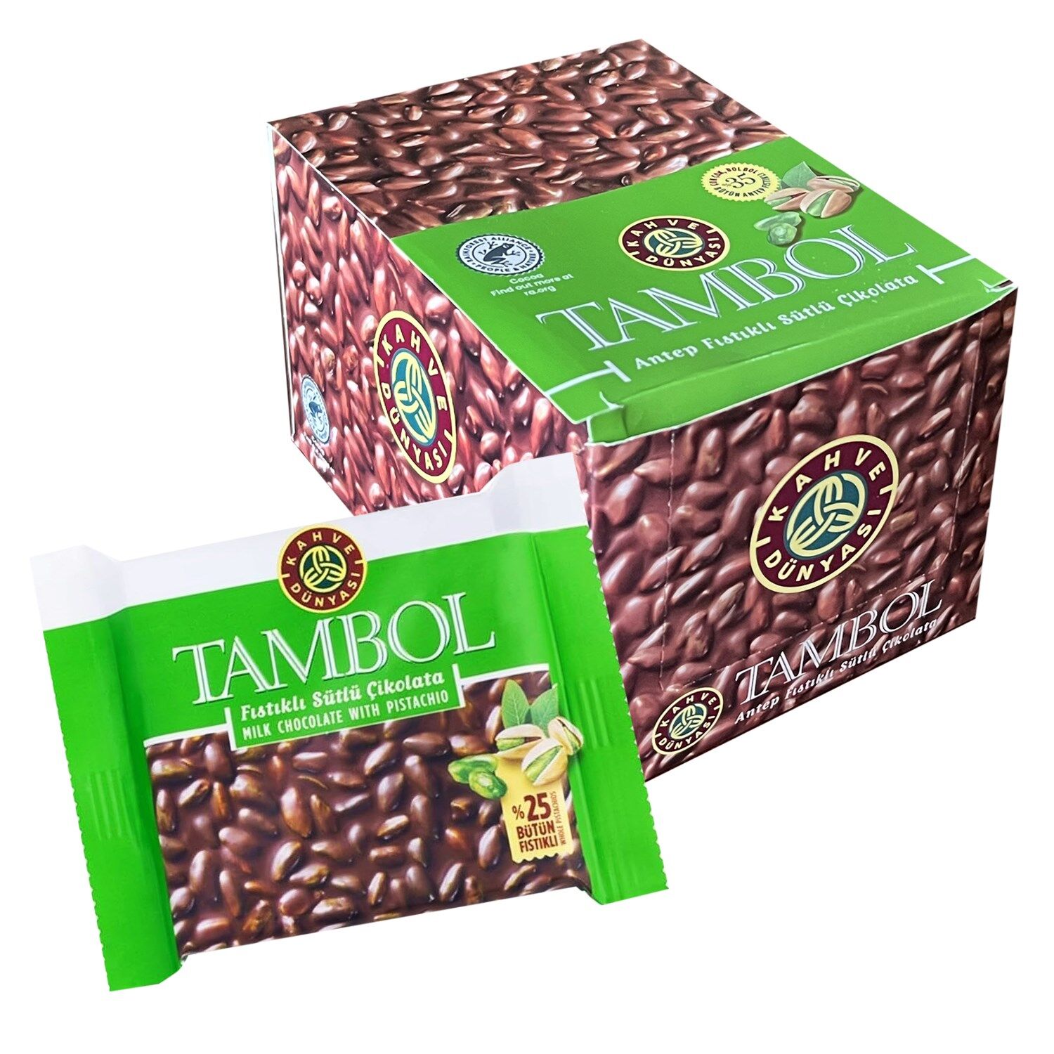 Kahve Dünyası Tambol Antep Fıstıklı Sütlü Çikolata 77 gr x 10 Adet