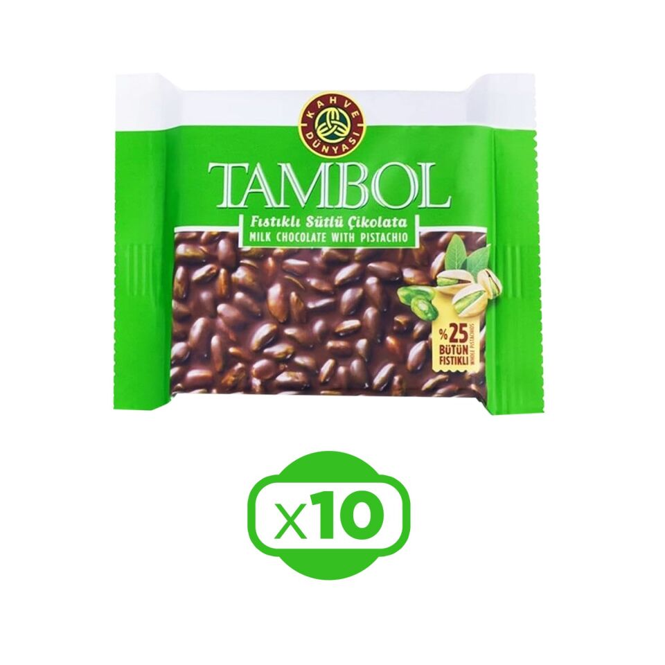 Kahve Dünyası Tambol Antep Fıstıklı Sütlü Çikolata 77 gr x 10 Adet