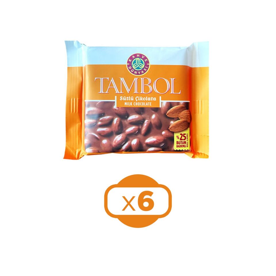 Kahve Dünyası Tambol Sütlü Çikolata Bademli 77 gr x 6 Adet