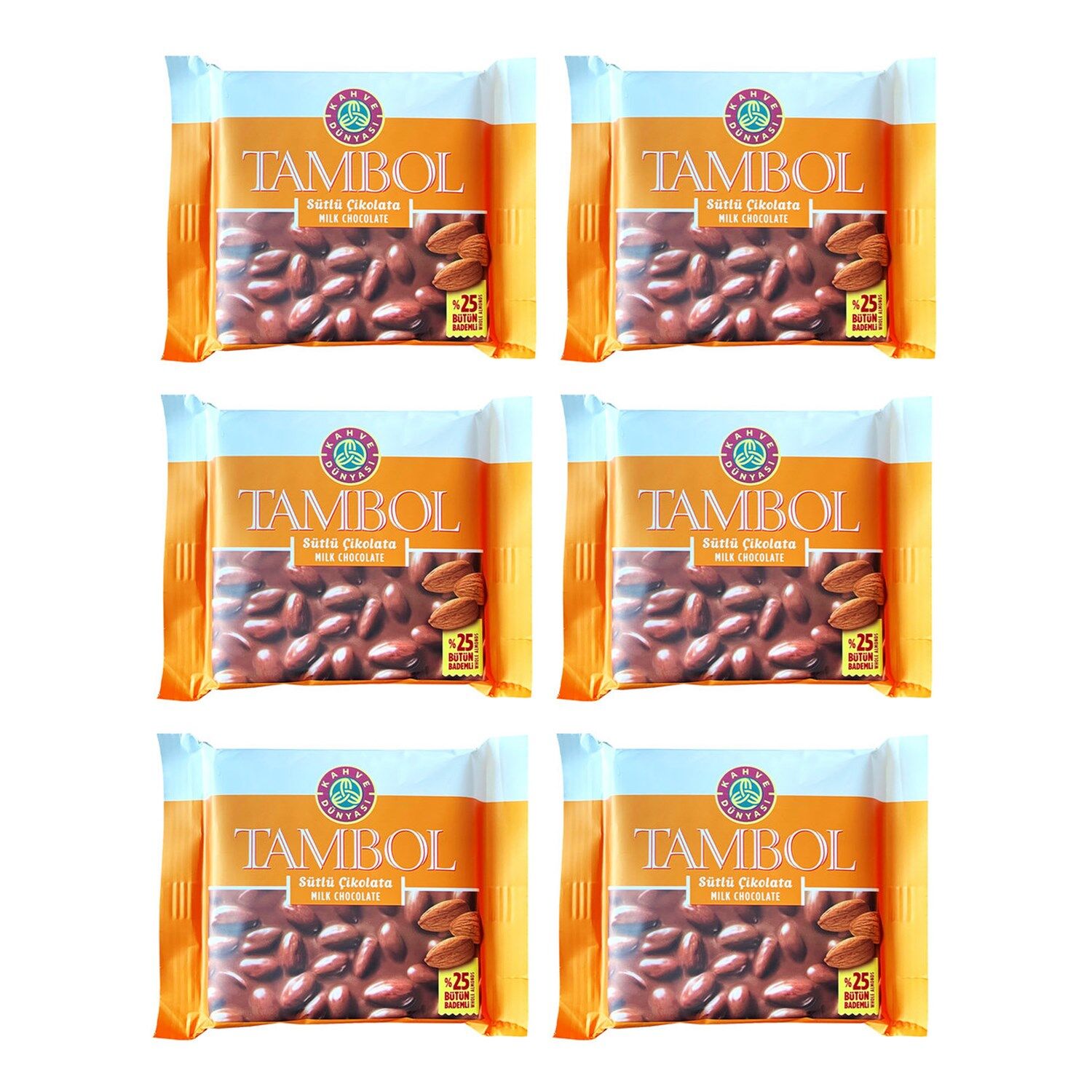 Kahve Dünyası Tambol Sütlü Çikolata Bademli 77 gr x 6 Adet