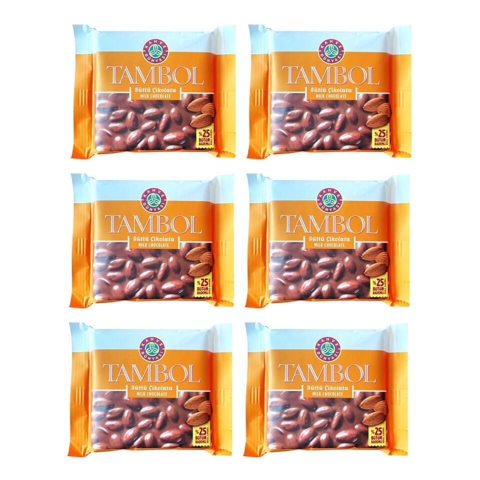 Kahve Dünyası Tambol Sütlü Çikolata Bademli 77 gr x 6 Adet
