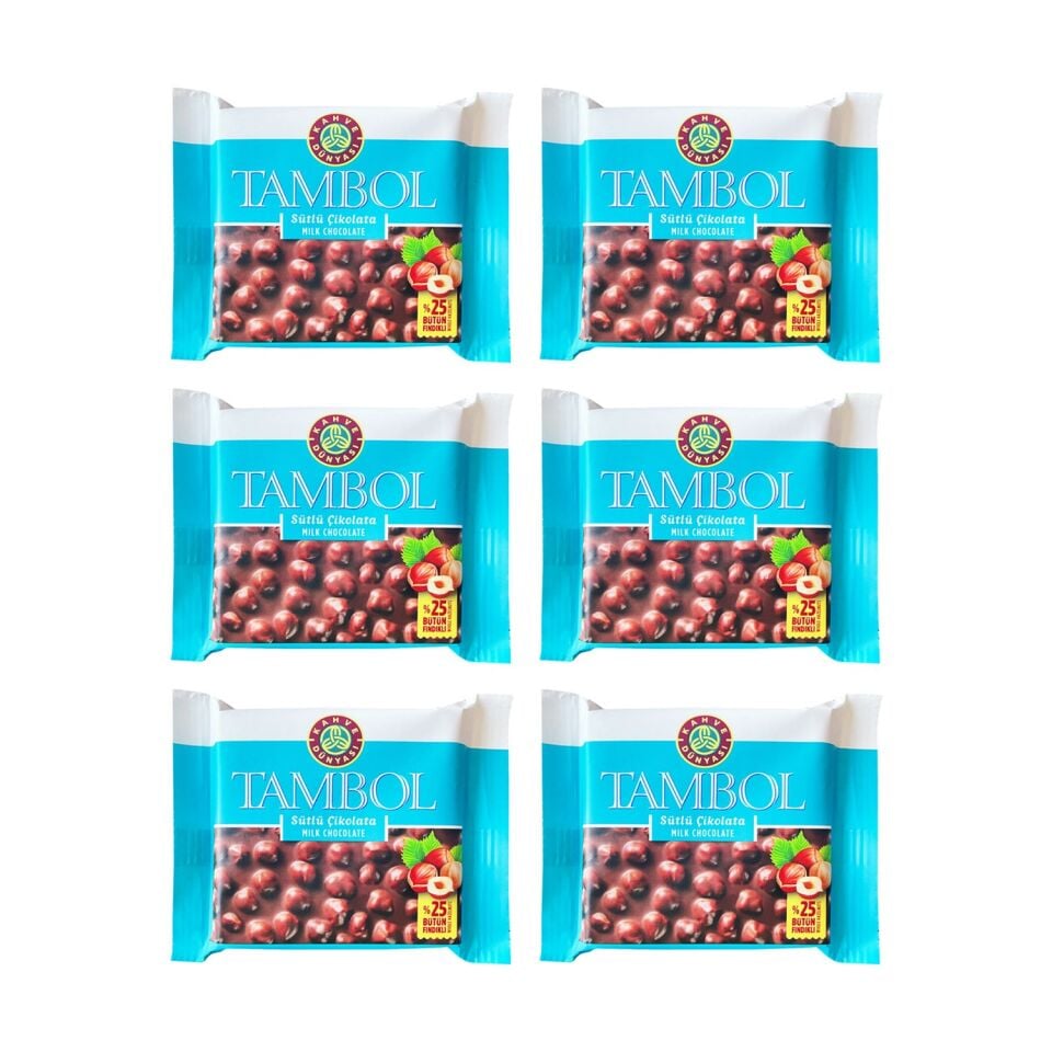 Kahve Dünyası Tambol Tam Fındıklı Sütlü Çikolata 77 gr x 6 Adet