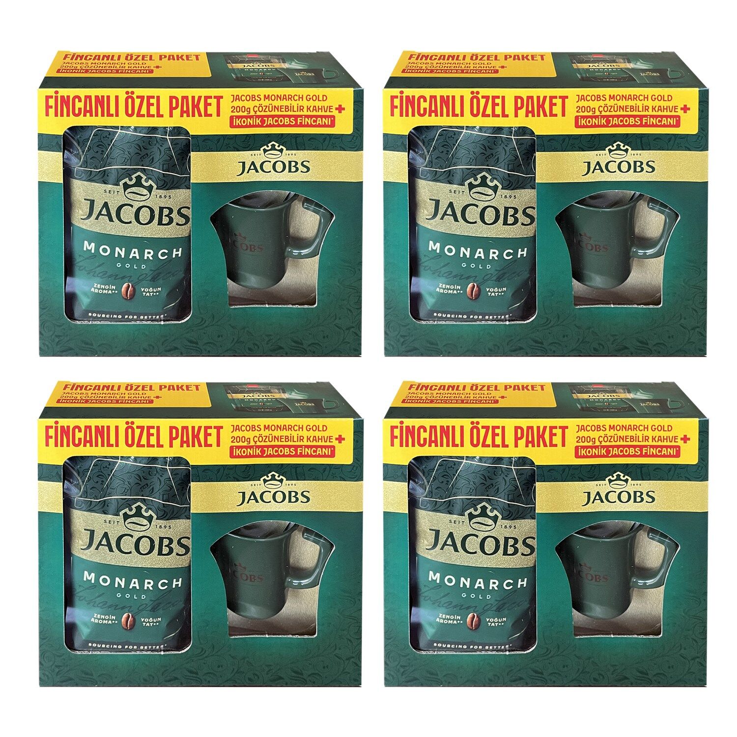 Jacobs Monarch Gold 200 gr İkonik Jacobs Fincanlı Set x 4 Adet