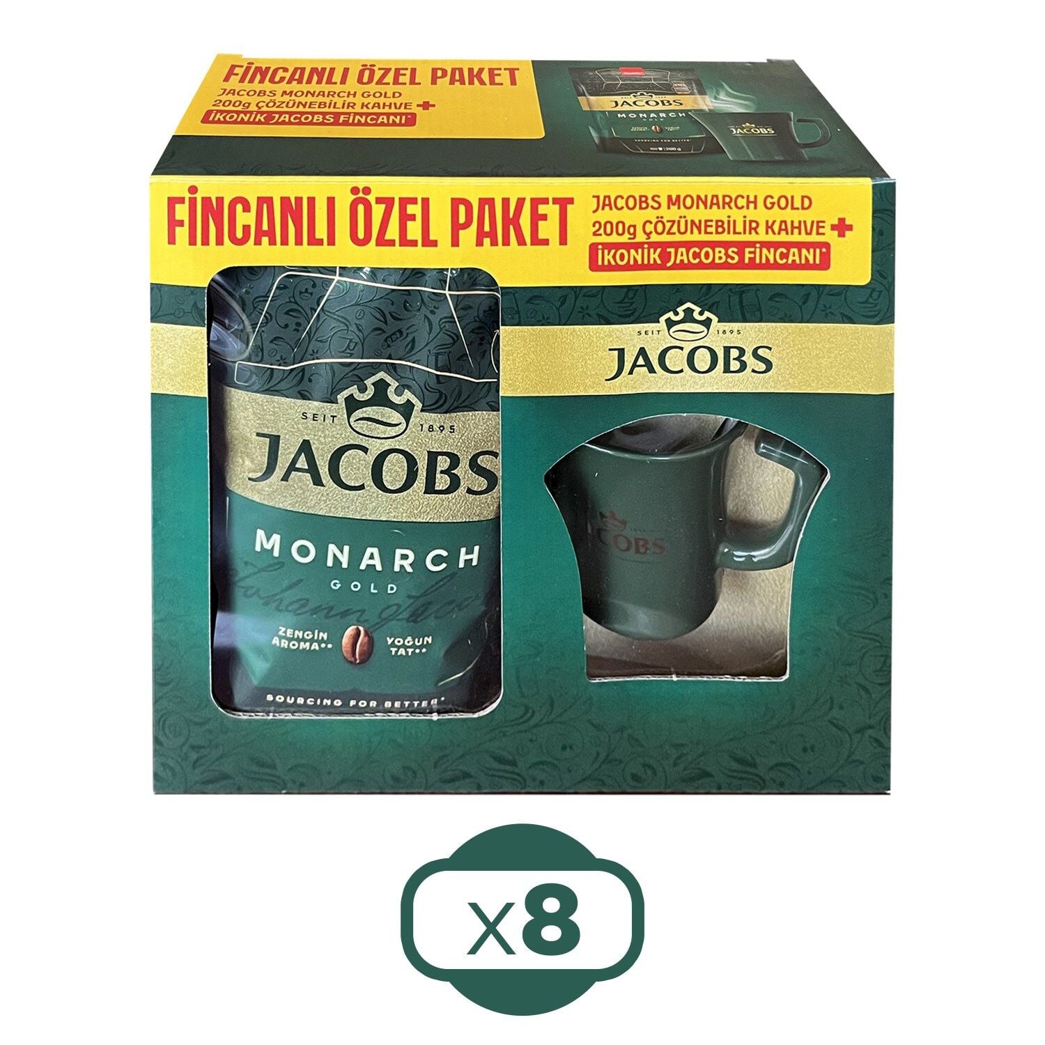 Jacobs Monarch Gold 200 gr İkonik Jacobs Fincanlı Set x 8 Adet
