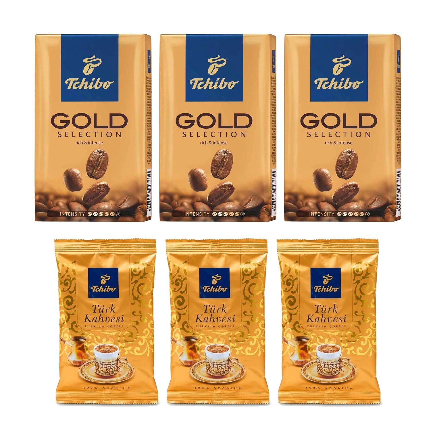 Tchibo Gold Filtre Kahve 250 gr 3 Adet + Türk Kahvesi 100 gr 3 Adet