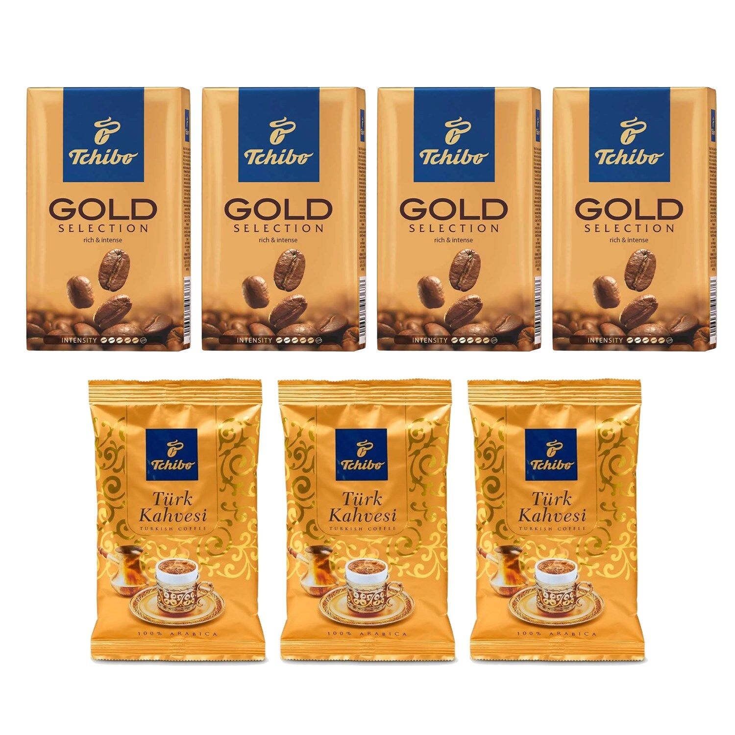 Tchibo Gold Filtre Kahve 250 gr 4 Adet + Türk Kahvesi 100 gr 3 Adet