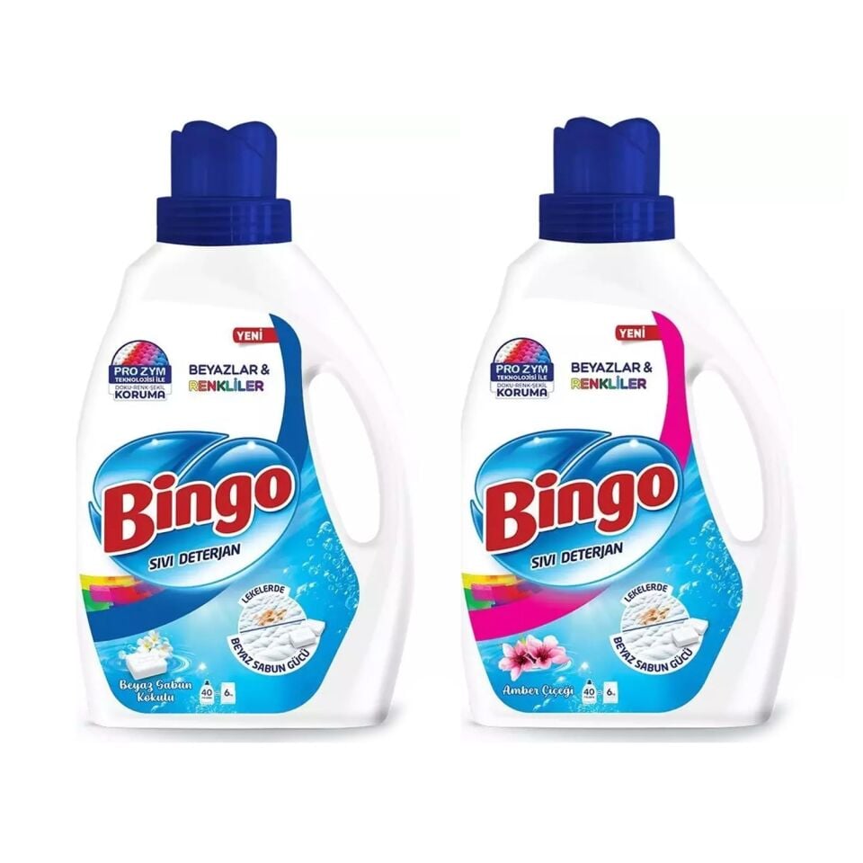 Bingo Çamaşır Deterjanı Beyaz Ve Renkliler Amber ve Beyaz Sabun 2600 ml 2 li Set