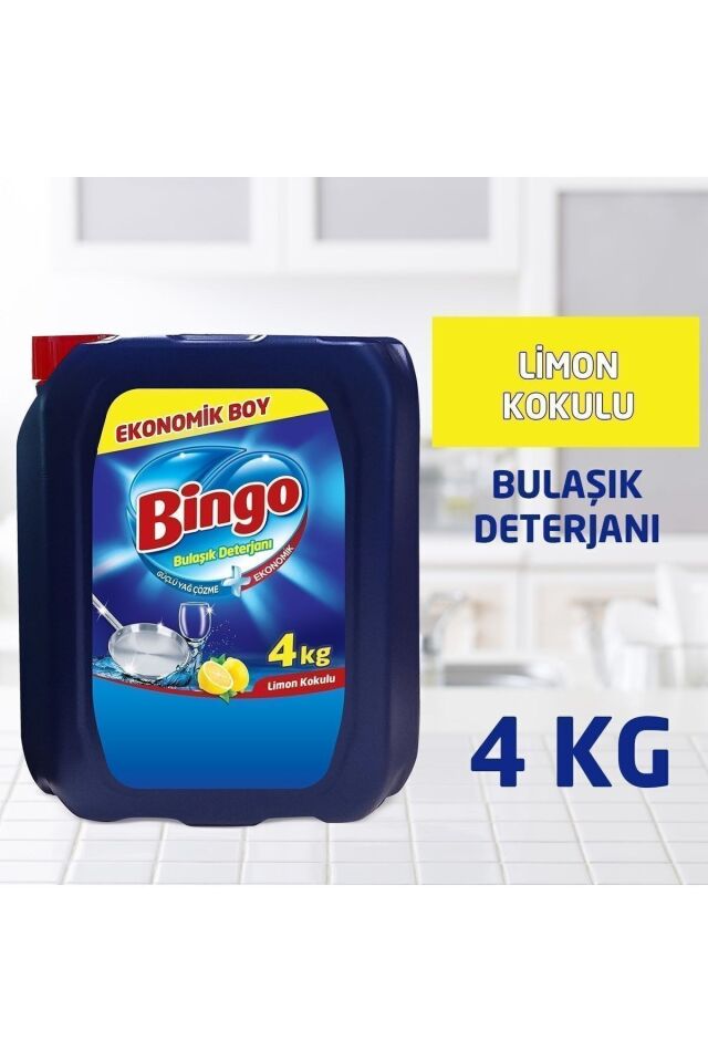 Bingo Bulaşık Sıvısı 4 Litre Limon Kokulu Elde Yıkama x 2 Adet