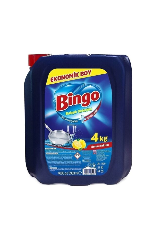 Bingo Bulaşık Sıvısı 4 Litre Limon Kokulu Elde Yıkama x 2 Adet
