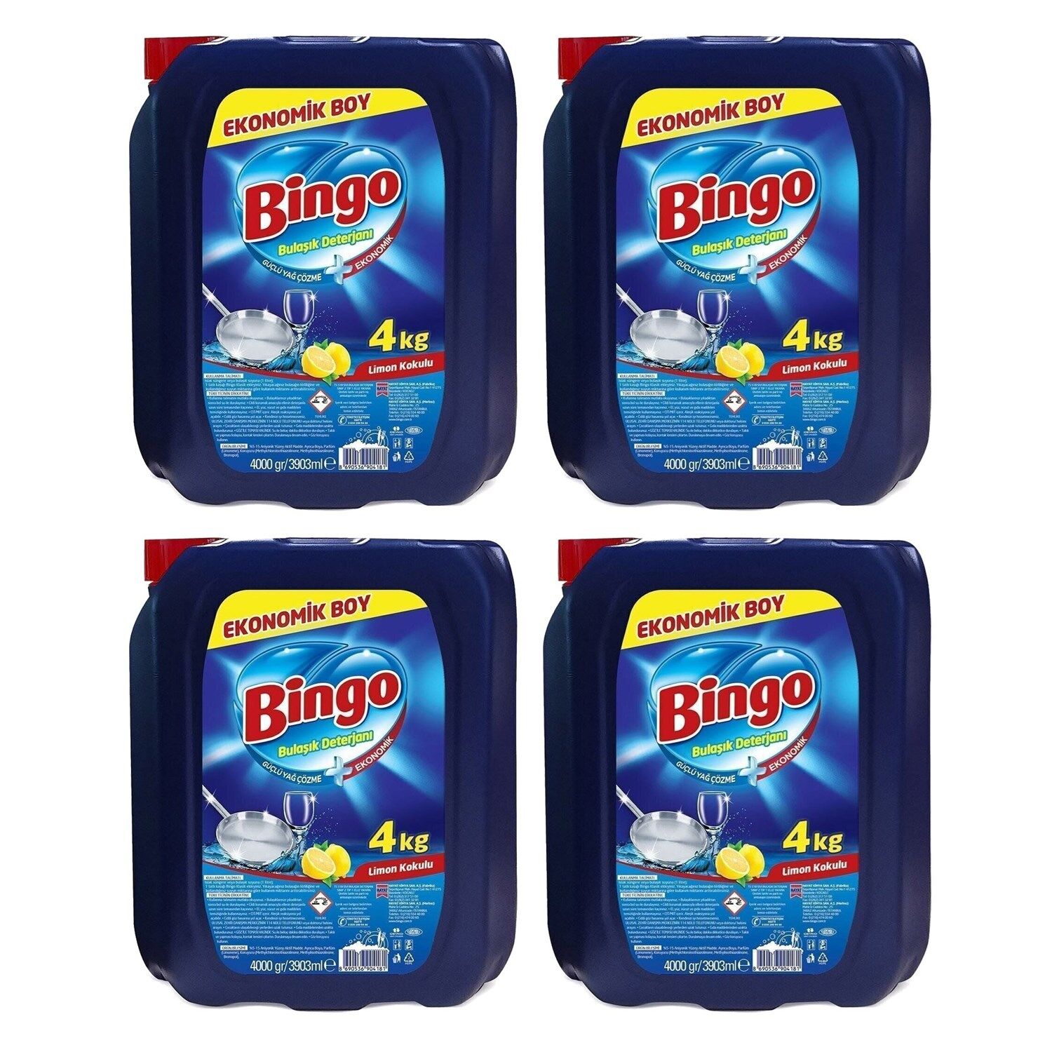 Bingo Bulaşık Sıvısı 4 Litre Limon Kokulu Elde Yıkama x 4 Adet