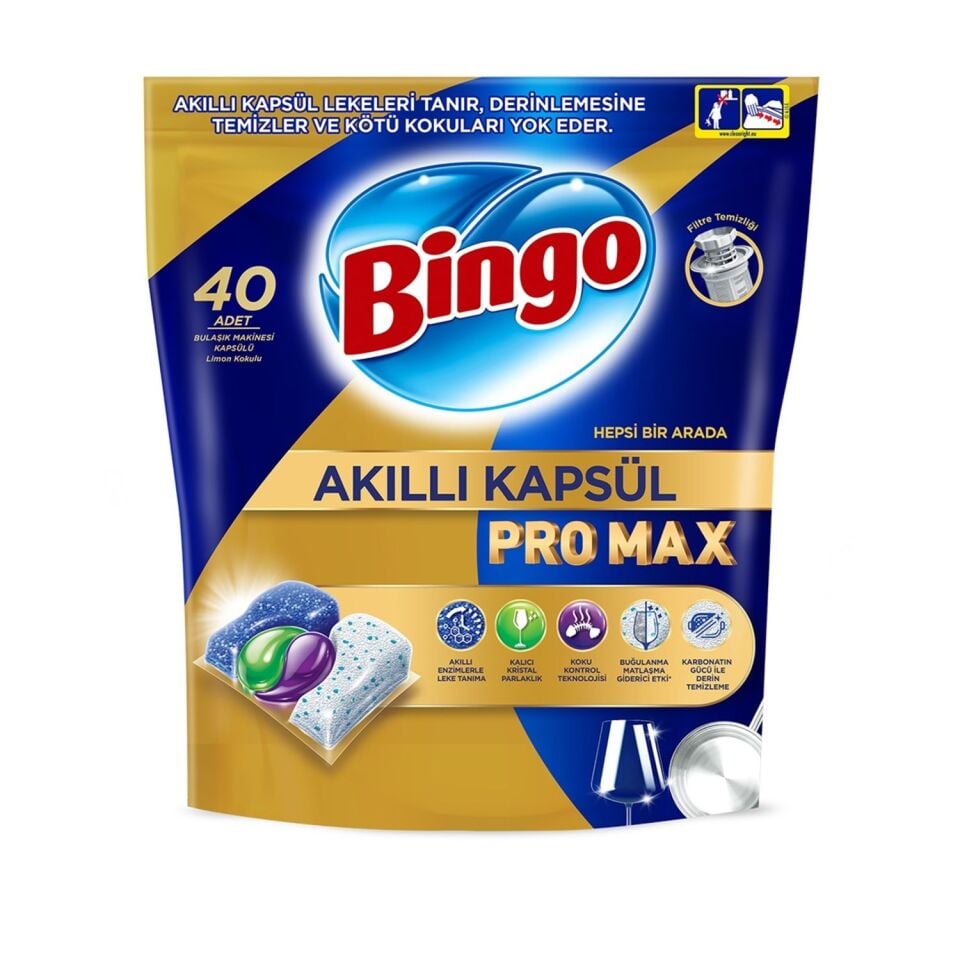 Bingo Akıllı Kapsül Pro Max Bulaşık Makinesi Tableti 40'lı x 4 Adet (160 Kapsül)