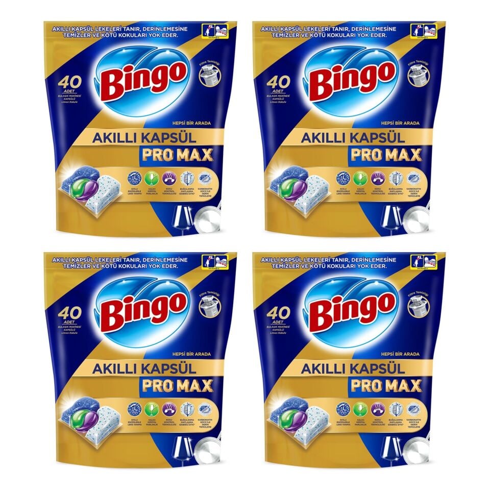 Bingo Akıllı Kapsül Pro Max Bulaşık Makinesi Tableti 40'lı x 4 Adet (160 Kapsül)
