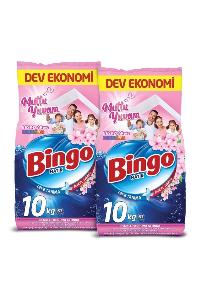 Bingo Matik 10 Kg Mutlu Yuvam Renkliler Ve Beyazlar Toz Çamaşır Deterjanı Ekonomi Paketi 2'li