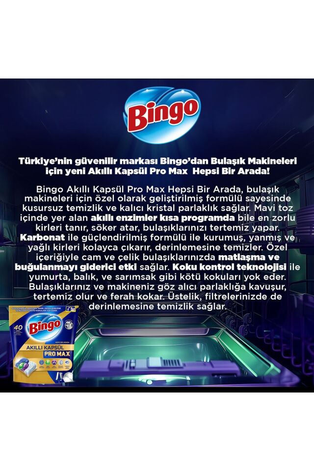 Bingo Akıllı Kapsül Pro Max Bulaşık Makinesi Deterjanı Tableti 40'lı