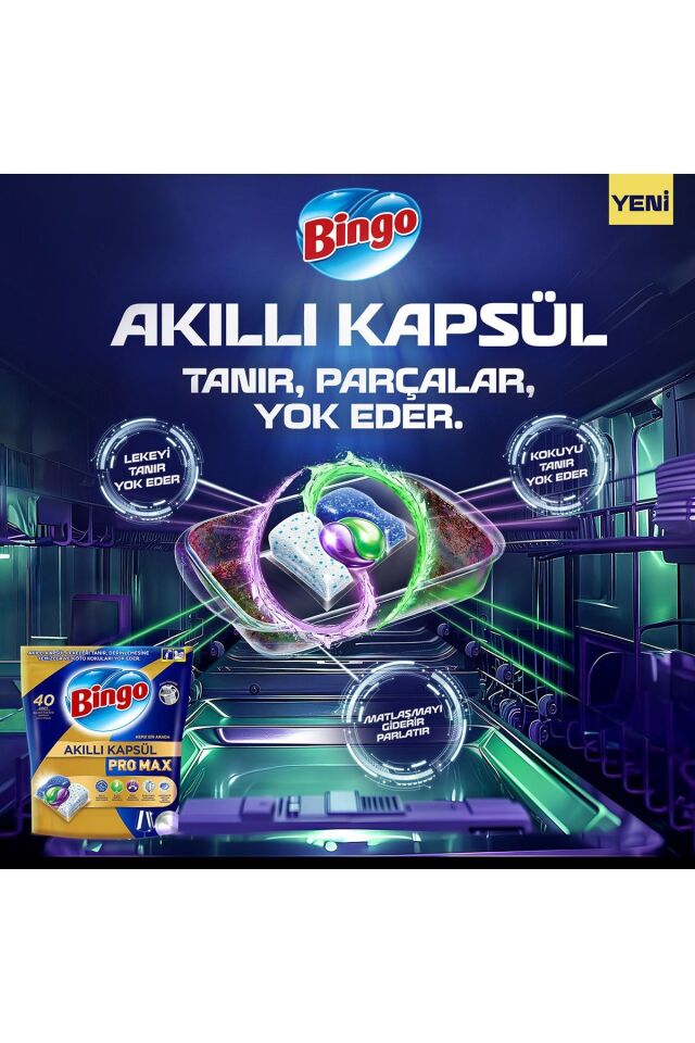 Bingo Akıllı Kapsül Pro Max Bulaşık Makinesi Deterjanı Tableti 40'lı
