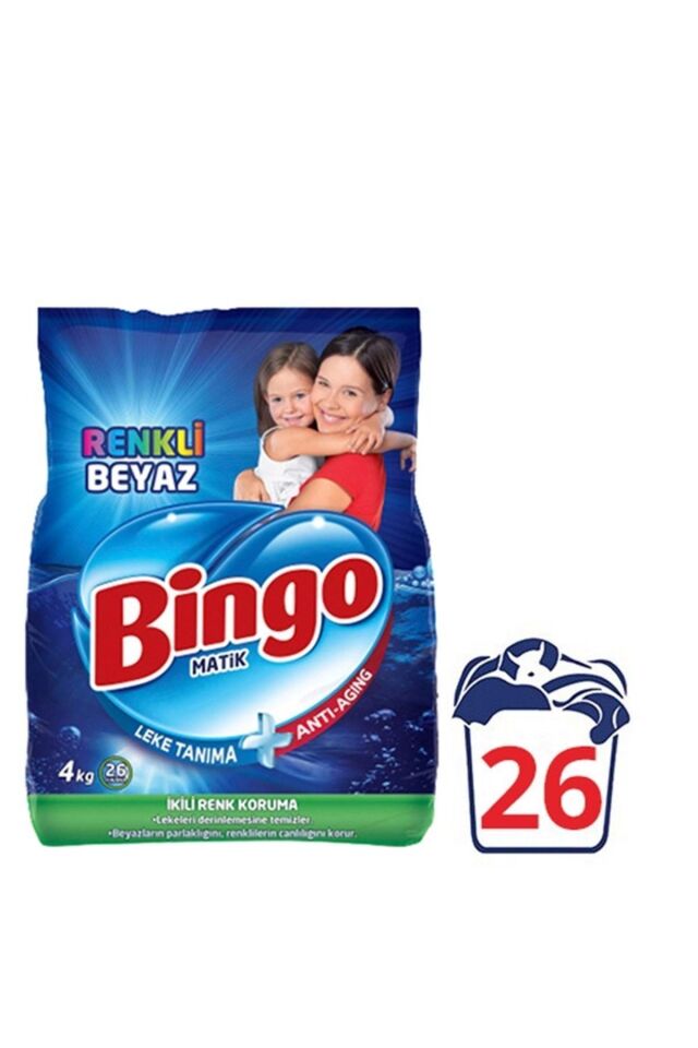 Bingo Matik Ultra Beyaz 4 kg + Renkli Beyaz 4 kg Toz Çamaşır Deterjanı 2 li Set