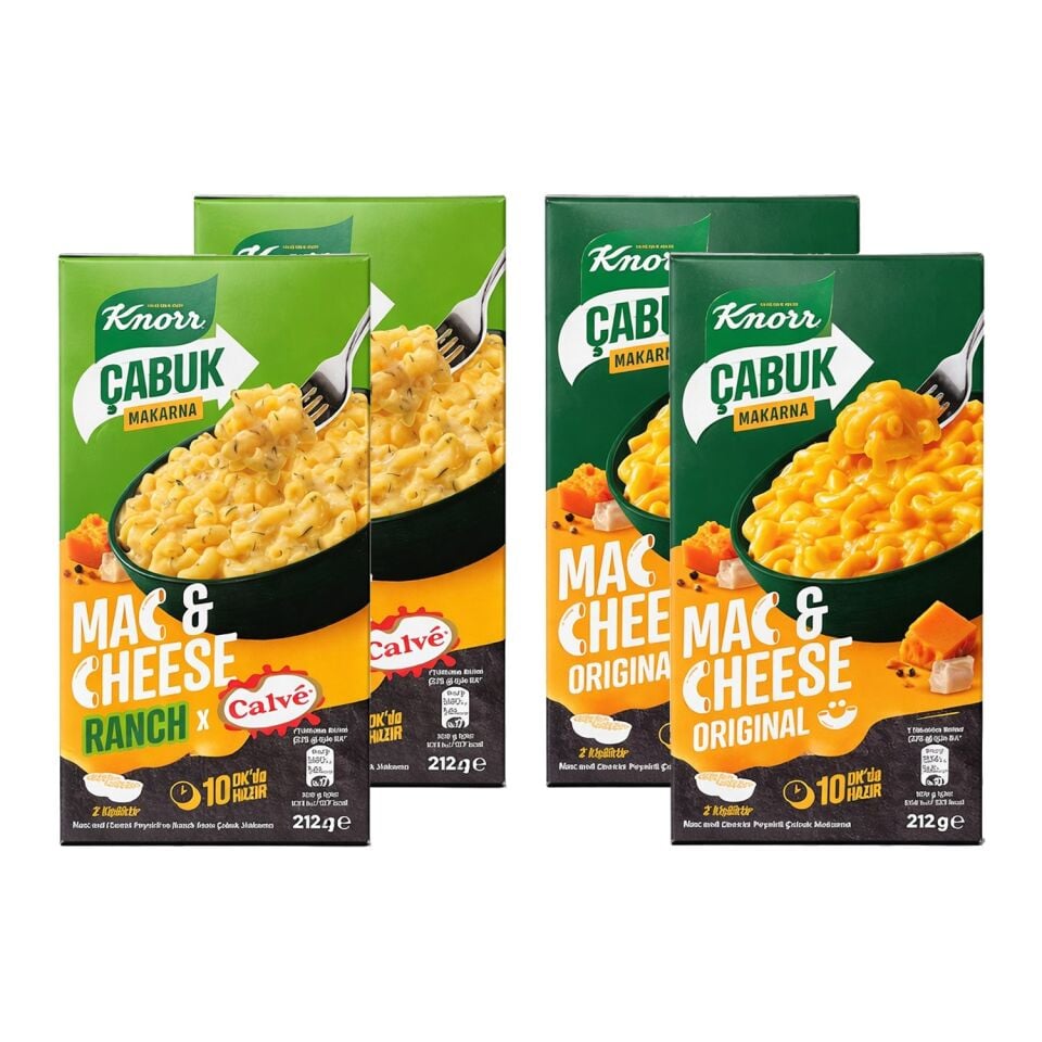 Knorr Mac&Cheese Çabuk Makarna 212 gr Original ve Ranch 4 lü Set